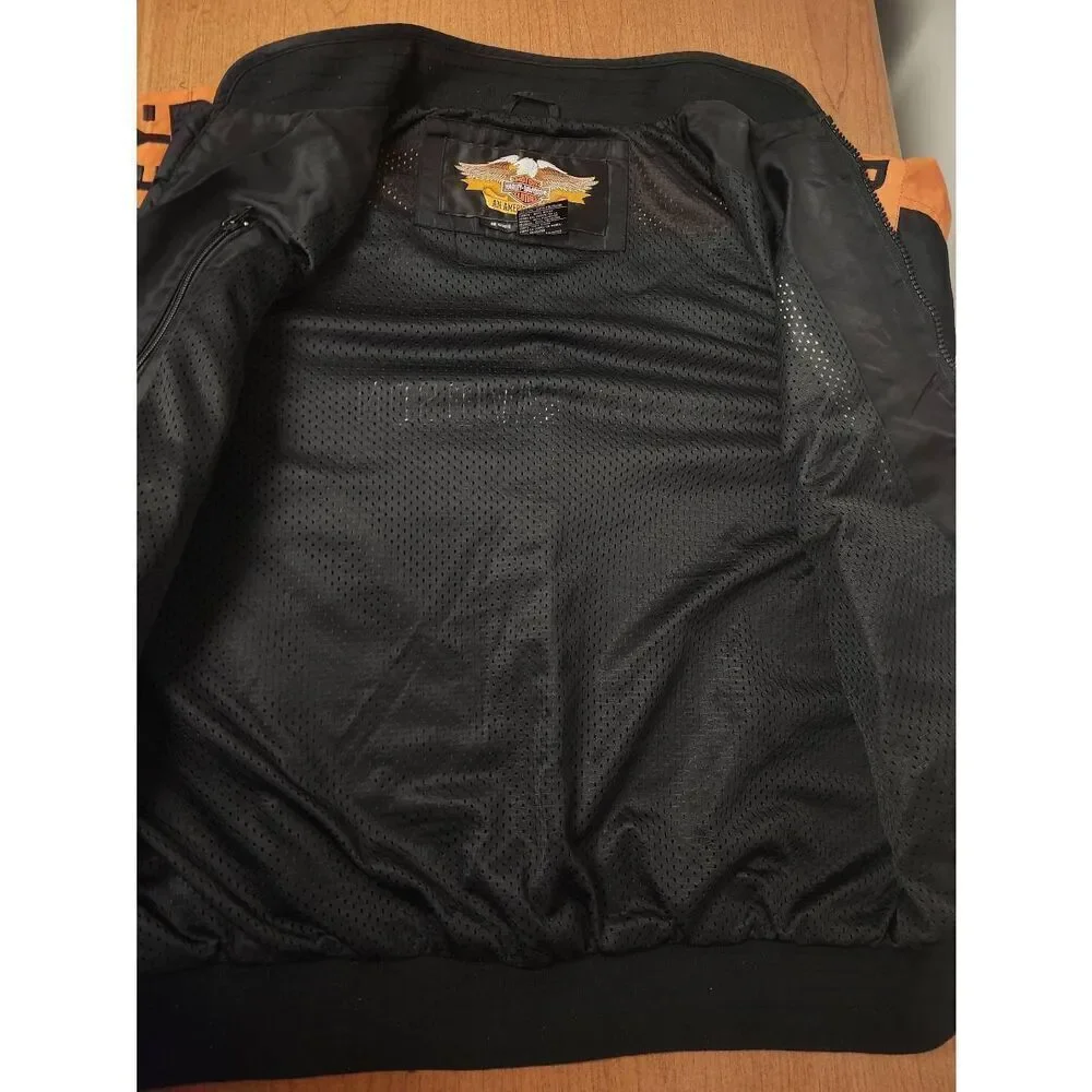 Harley-Davidson Vintage Black Orange Riding Jacket Bar Shield Logo Aviator Large
